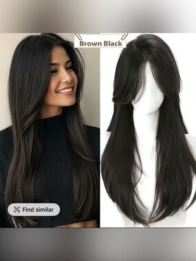 Long Synthetic Brown-Black Woman’s Wig Topper with Soft Face-Framing Layers